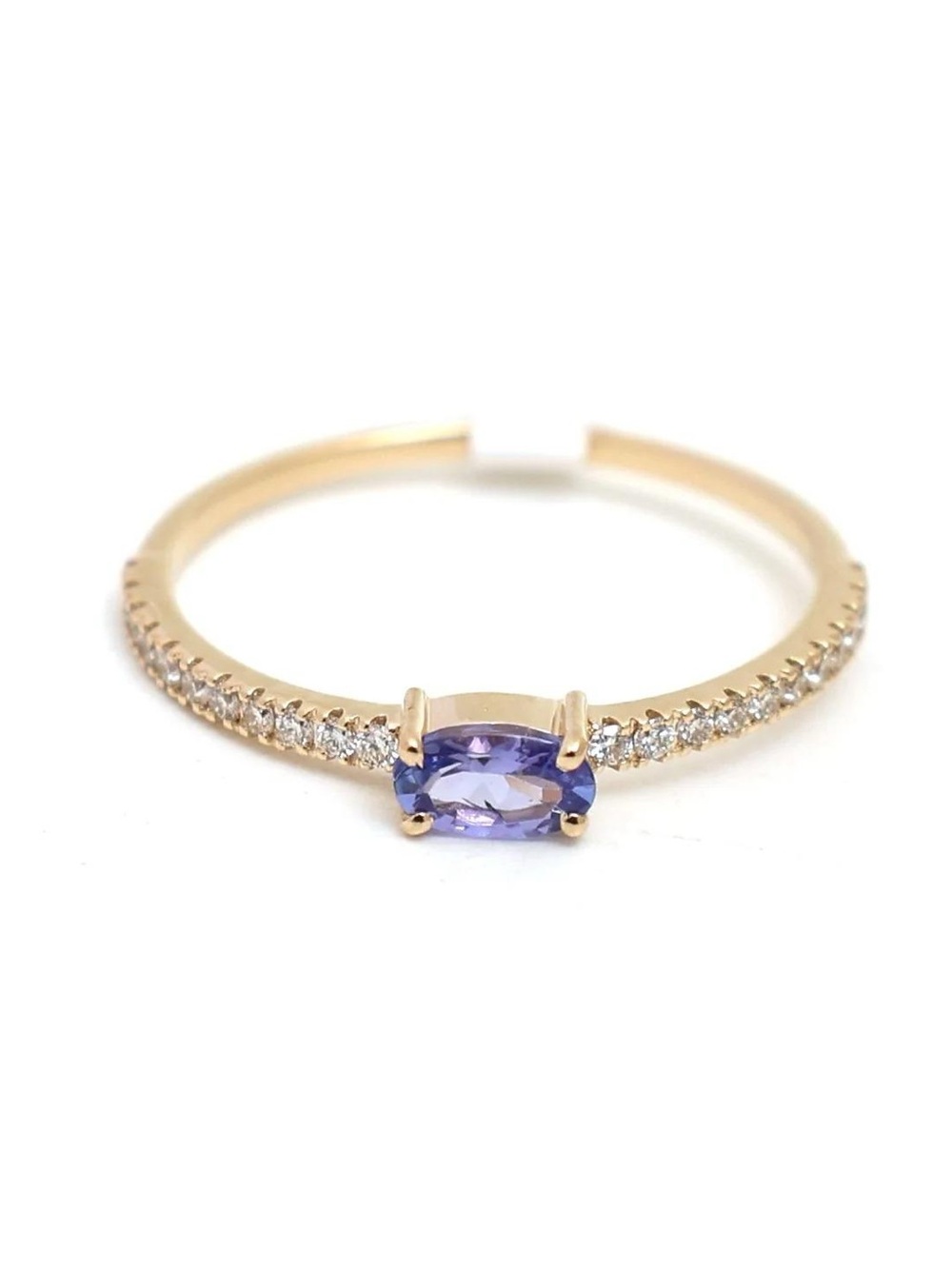 14K Real Solid Yellow Gold Tanzanite & Diamond Ring Size 7